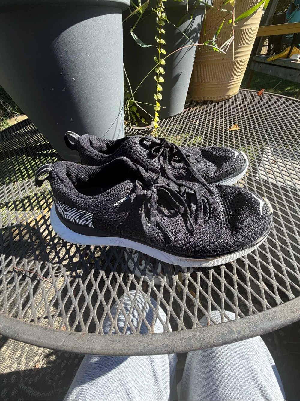 Hoka Black Knit Sneakers with White Sole